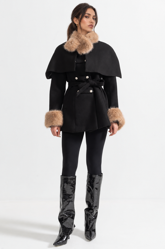 DOUBLE-BREASTED COAT WITH DETACHABLE CAPE