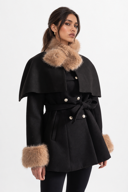 DOUBLE-BREASTED COAT WITH DETACHABLE CAPE