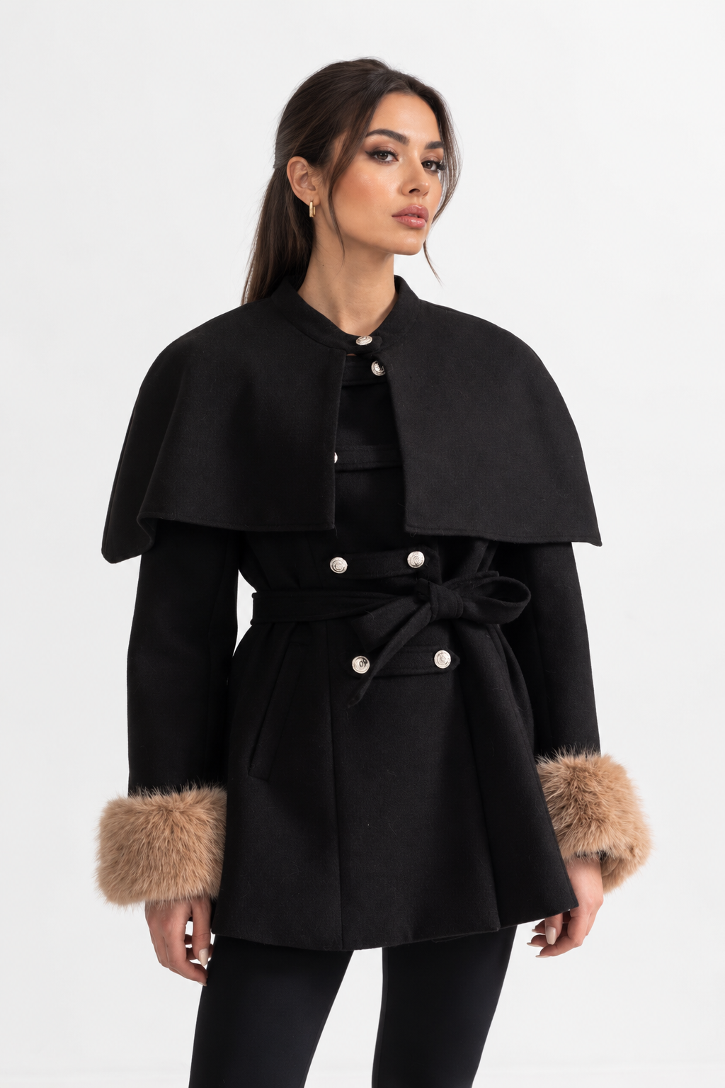 DOUBLE-BREASTED COAT WITH DETACHABLE CAPE