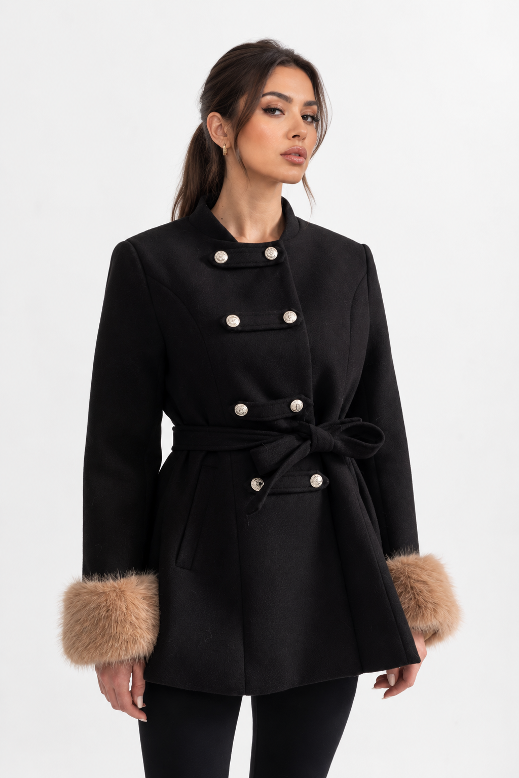 DOUBLE-BREASTED COAT WITH DETACHABLE CAPE
