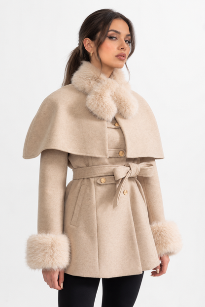 DOUBLE-BREASTED COAT WITH DETACHABLE CAPE
