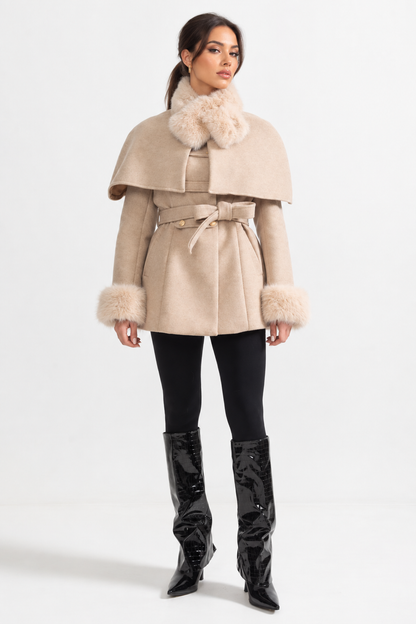 DOUBLE-BREASTED COAT WITH DETACHABLE CAPE