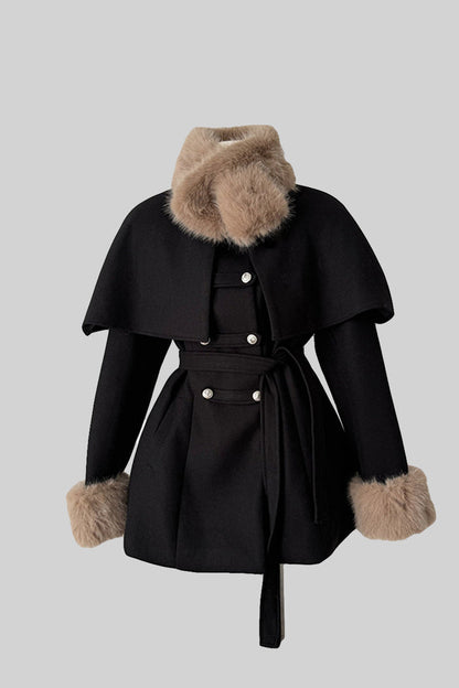 DOUBLE-BREASTED COAT WITH DETACHABLE CAPE