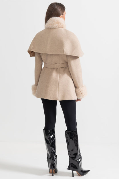 DOUBLE-BREASTED COAT WITH DETACHABLE CAPE